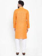 Jompers Men Orange & White Embroidered Kurta Only - Distacart