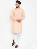 Jompers Men Peach & White Embroidered Kurta with Churidar - Distacart