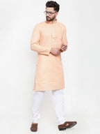 Jompers Men Peach & White Embroidered Kurta Only - Distacart