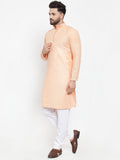 Jompers Men Peach & White Embroidered Kurta Only - Distacart