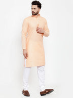 Jompers Men Peach & White Embroidered Kurta Only - Distacart
