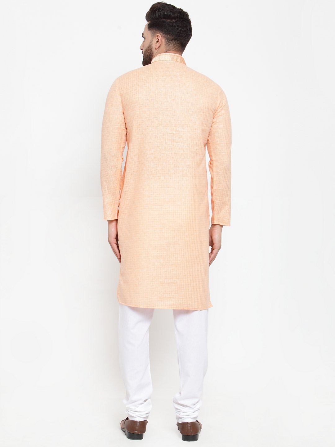 Jompers Men Peach & White Embroidered Kurta Only - Distacart