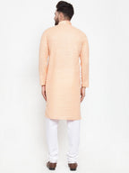 Jompers Men Peach & White Embroidered Kurta with Churidar - Distacart