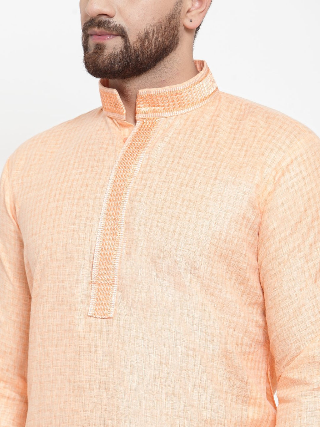 Jompers Men Peach & White Embroidered Kurta with Churidar - Distacart
