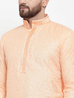 Jompers Men Peach & White Embroidered Kurta with Churidar - Distacart