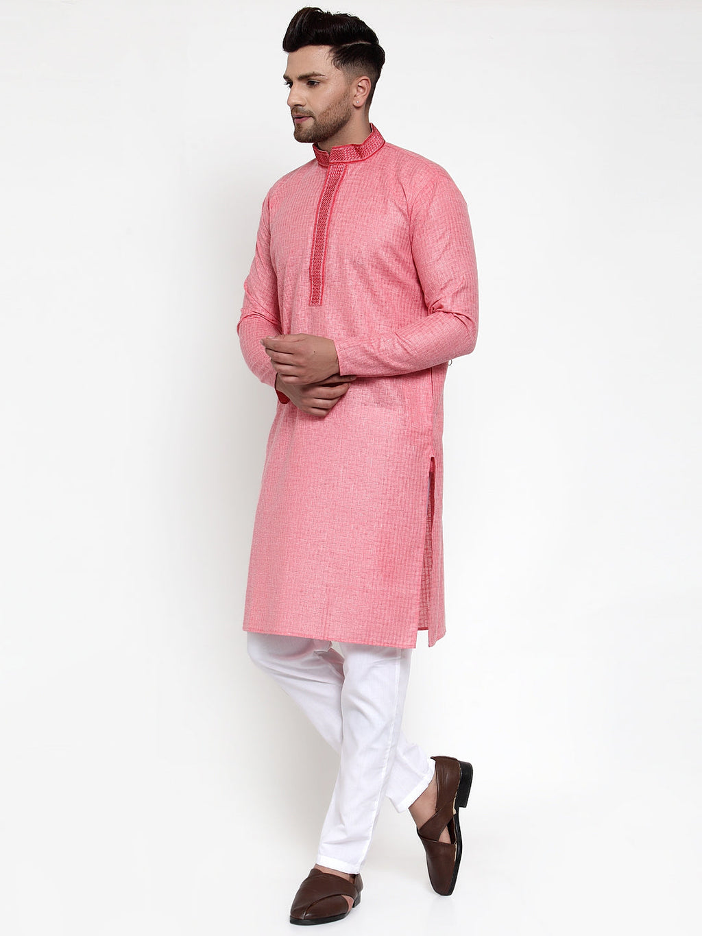 Jompers Men's Pink Woven Kurta Payjama Sets