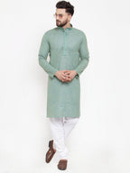 Jompers Men Sea Green & White Embroidered Kurta with Churidar - Distacart