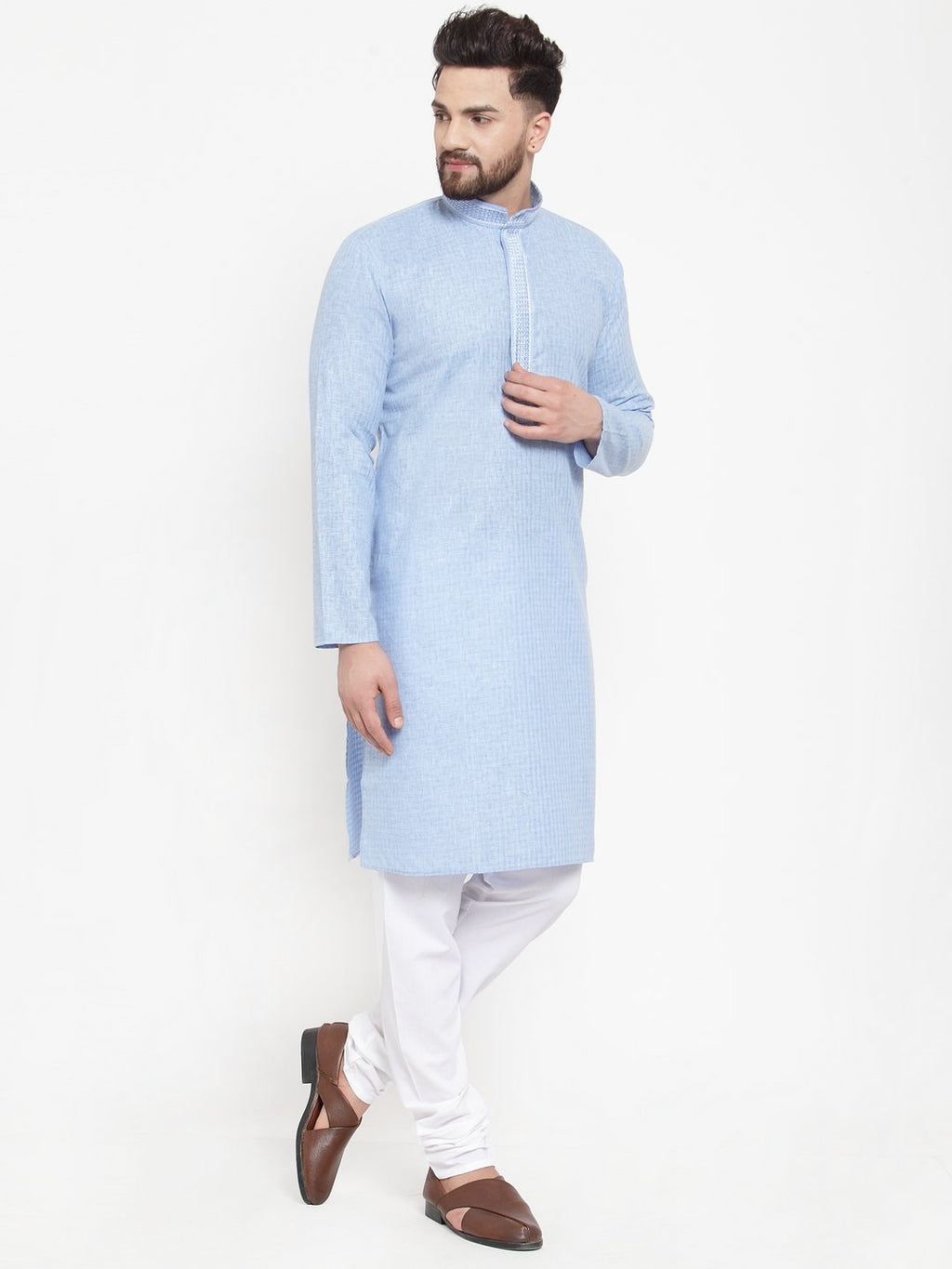 Jompers Men Blue & White Embroidered Kurta Only - Distacart