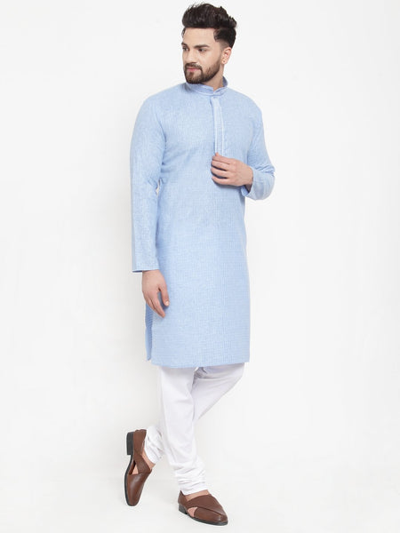 Jompers Men Blue & White Embroidered Kurta with Chudidar