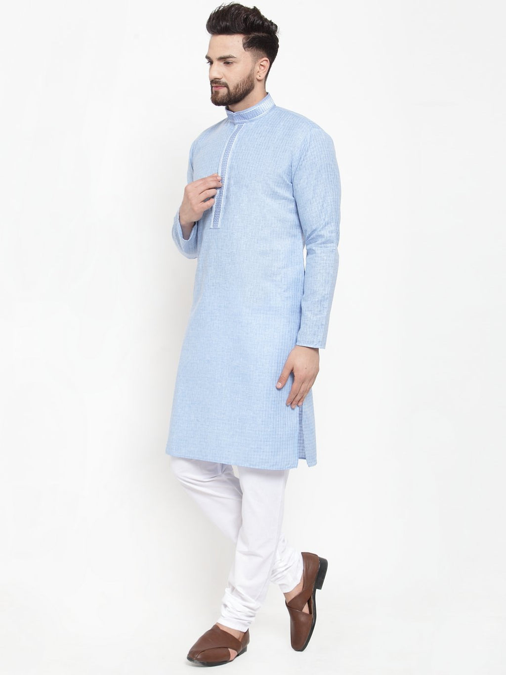 Jompers Men Blue & White Embroidered Kurta Only - Distacart