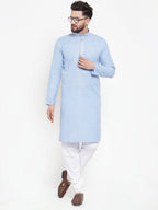 Jompers Men Blue & White Embroidered Kurta with Churidar - Distacart