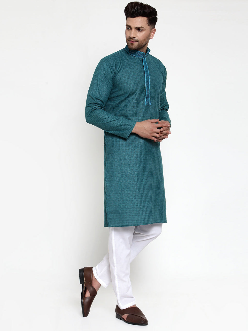 Jompers Men's Teal Woven Kurta Only