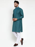 Jompers Men's Teal Woven Kurta Payjama Sets