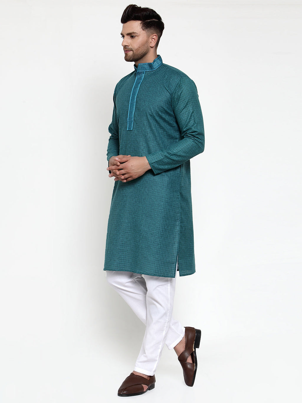 Jompers Men's Teal Woven Kurta Only