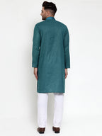 Jompers Men's Teal Woven Kurta Payjama Sets