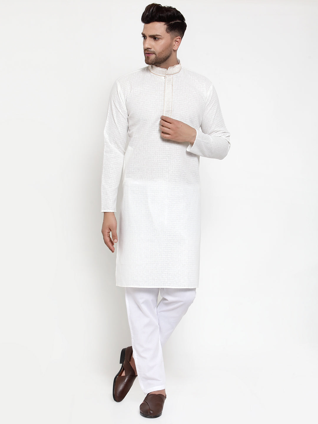 Jompers Men's White Woven Kurta Only
