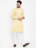 Jompers Men Yellow & White Embroidered Kurta Only - Distacart