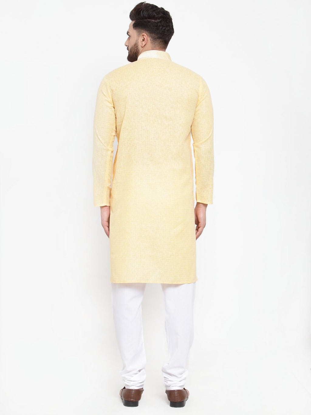 Jompers Men Yellow & White Embroidered Kurta Only - Distacart
