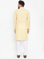 Jompers Men Yellow & White Embroidered Kurta Only - Distacart