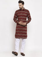 Jompers Men Brown Woven Design Kurta with Pyjamas - Distacart