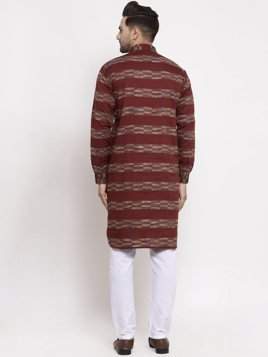 Jompers Men Brown Woven Design Kurta with Pyjamas - Distacart