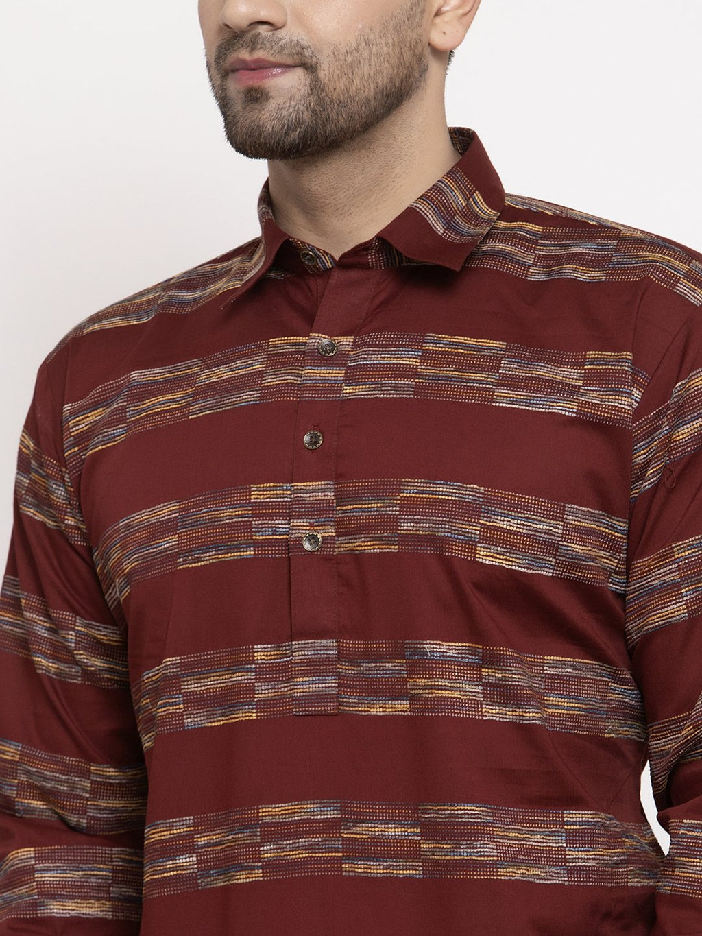 Jompers Men Brown Woven Design Kurta Only - Distacart