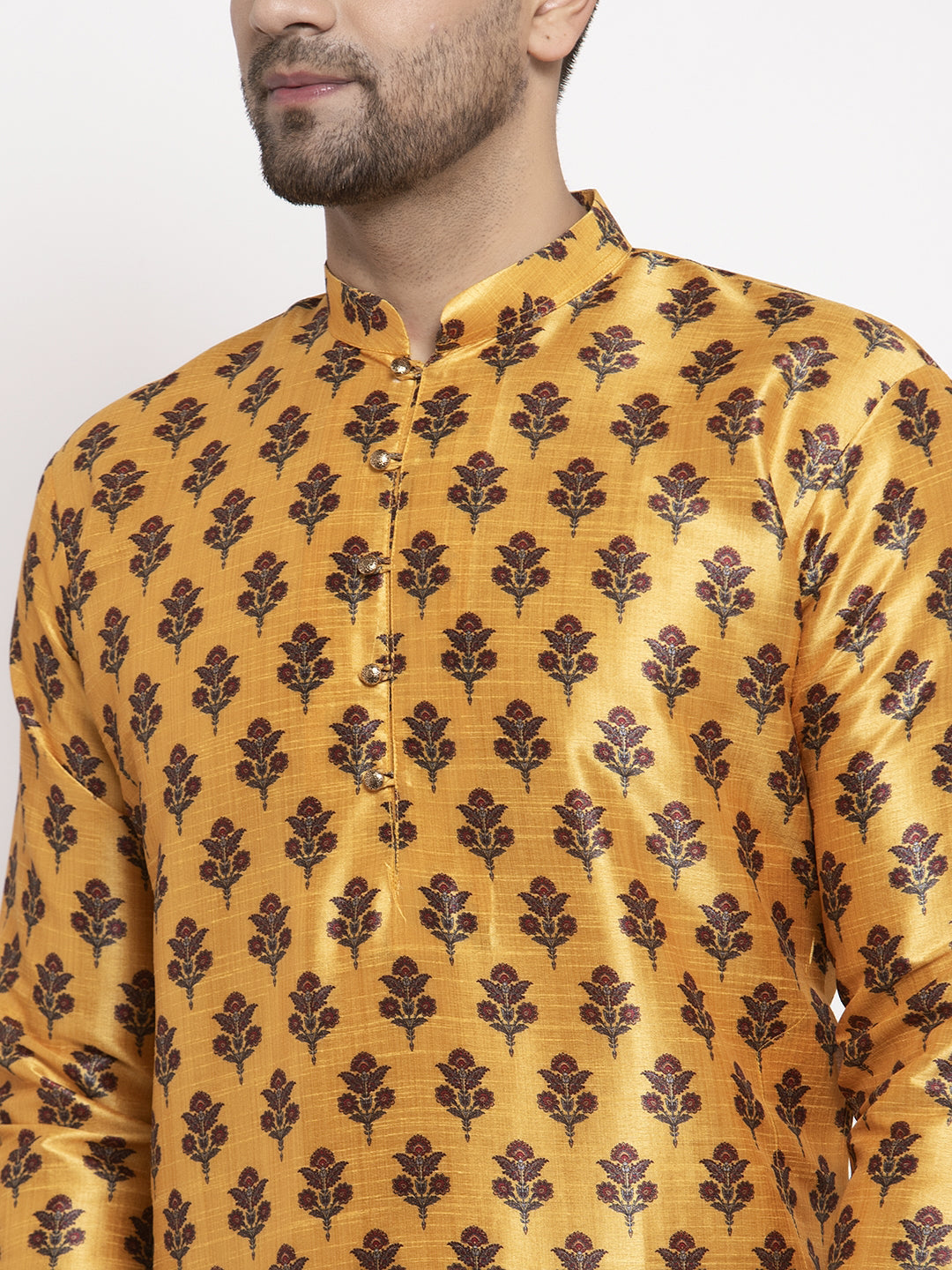 Jompers Men's Yellow Printed Kurta Only