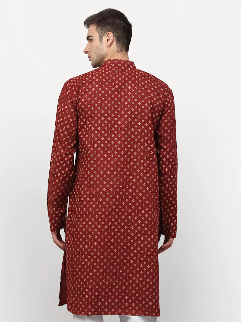 Jompers Men's Maroon Printed Kurta Only