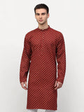 Jompers Men's Maroon Printed Kurta Only
