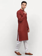 Jompers Men's Maroon Printed Kurta Only