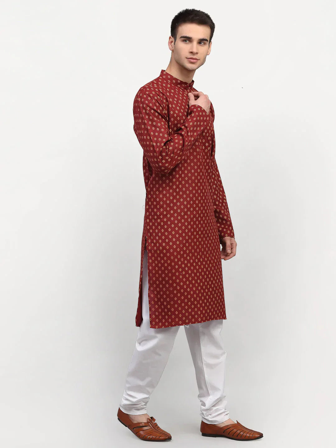 Jompers Men's Maroon Printed Kurta Only