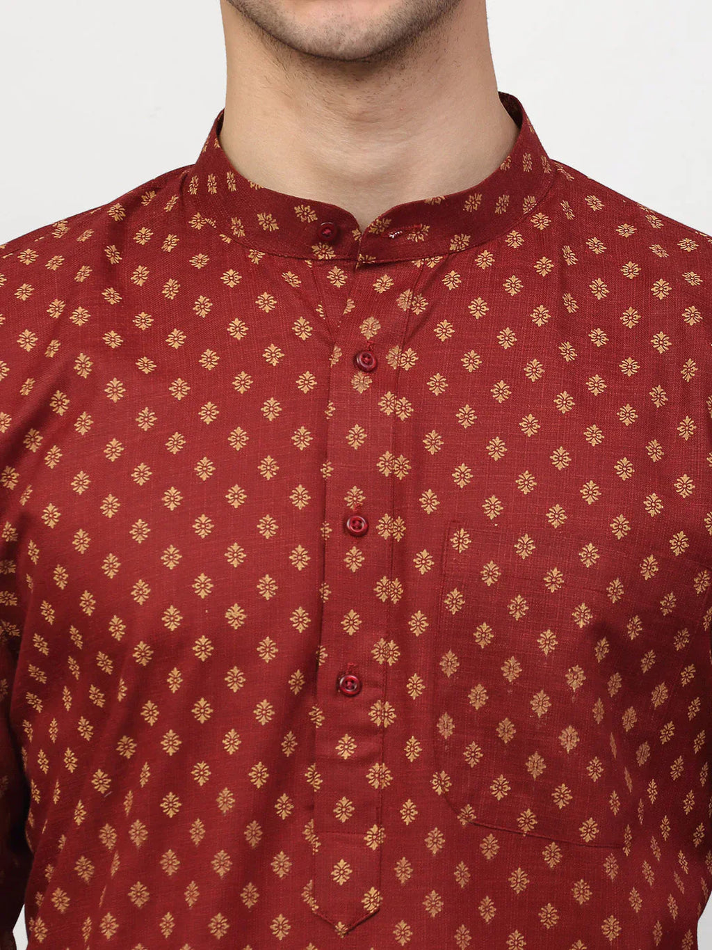 Jompers Men's Maroon Printed Kurta Only