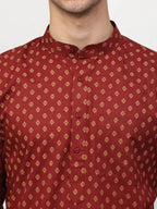 Jompers Men's Maroon Printed Kurta Only