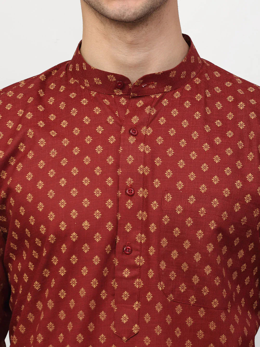 Jompers Men's Maroon Printed Kurta Only