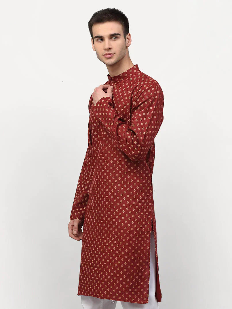 Jompers Men's Maroon Printed Kurta Only