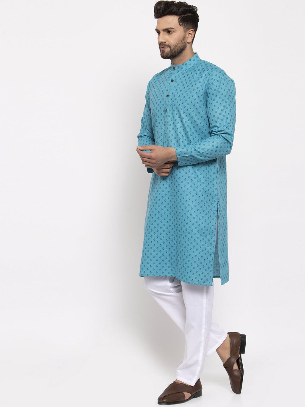 Jompers Men Sky Blue Printed Kurta Only - Distacart