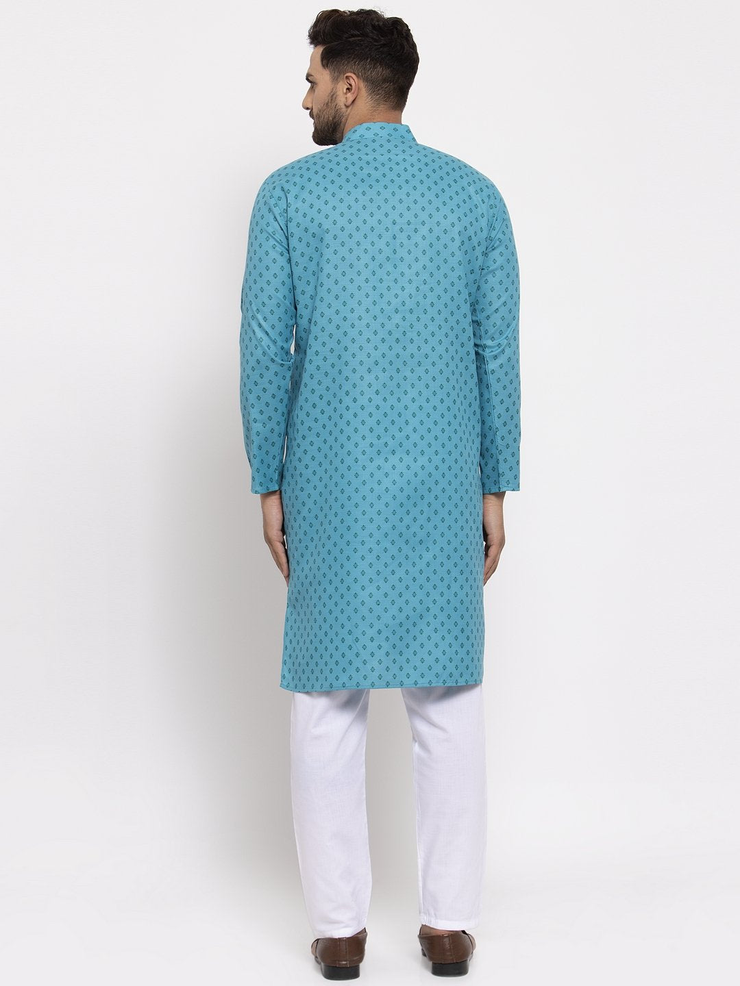 Jompers Men Sky Blue Printed Kurta Only - Distacart