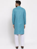 Jompers Men Sky Blue Printed Kurta with Pyjamas - Distacart