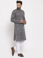 Jompers Men Grey Printed Straight Kurta - Distacart