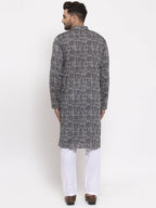 Jompers Men Grey Printed Straight Kurta - Distacart