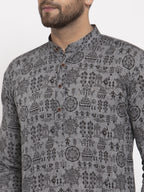 Jompers Men Grey Printed Straight Kurta - Distacart