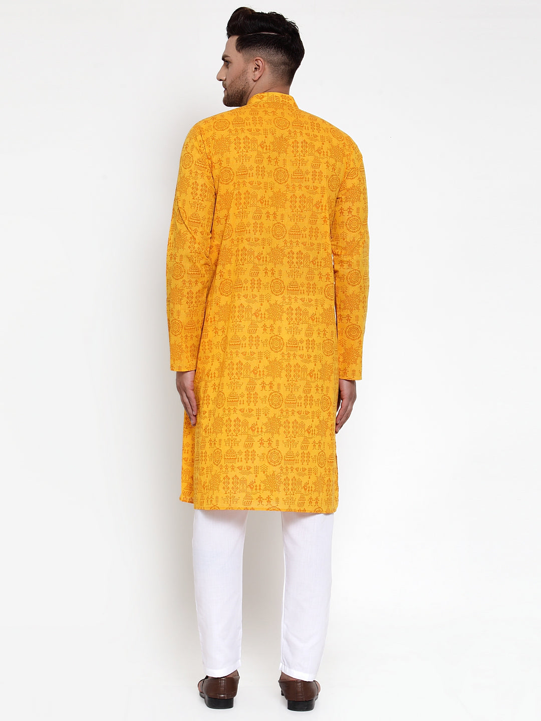 Jompers Men Mustard Printed Straight Kurta - Distacart