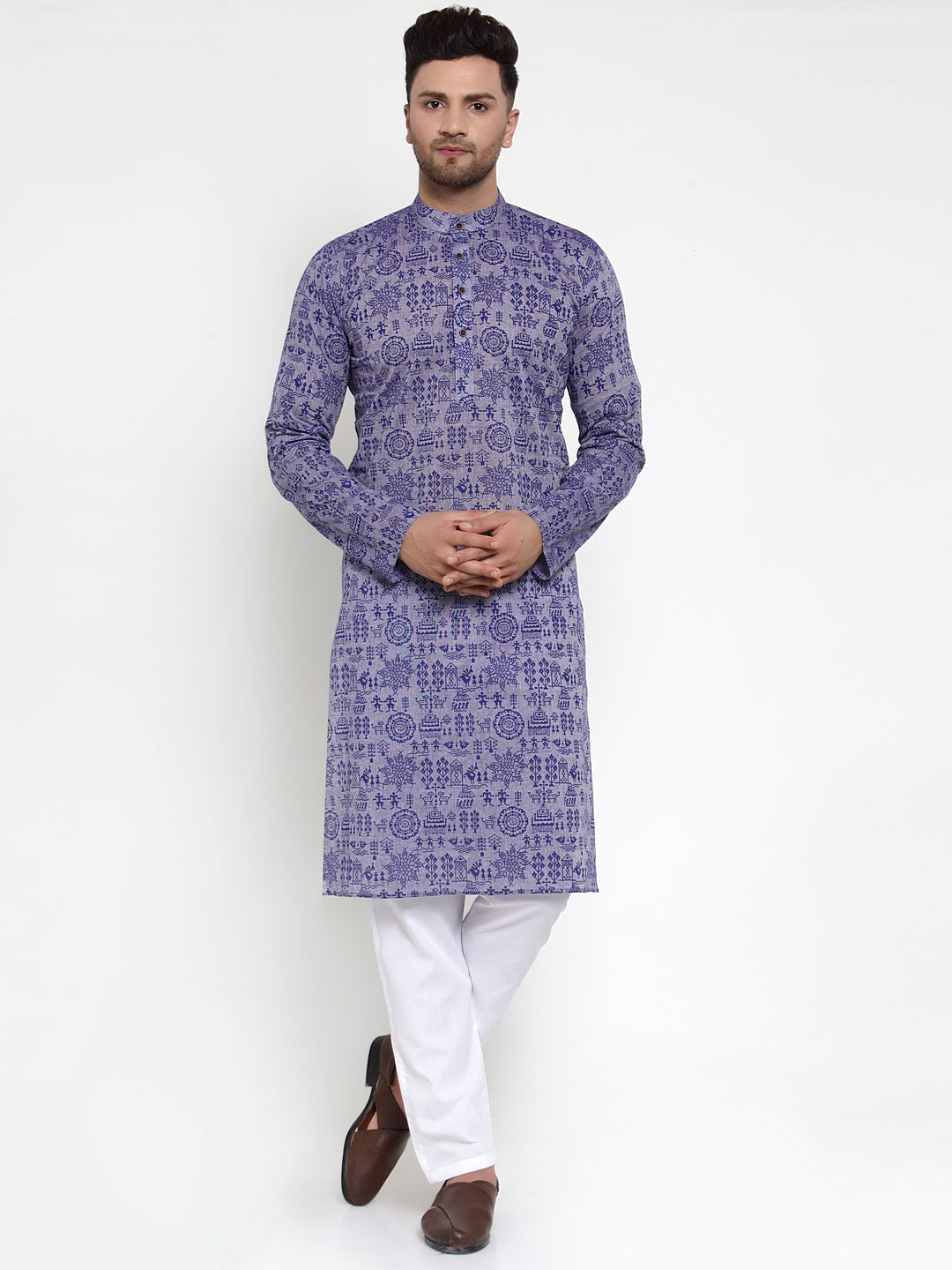 Jompers Men Purple Printed Straight Kurta - Distacart