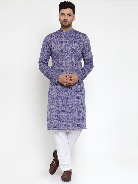 Jompers Men Purple Printed Straight Kurta