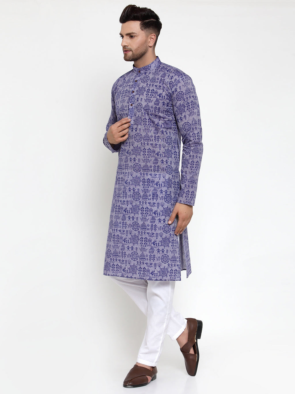 Jompers Men Purple Printed Straight Kurta - Distacart