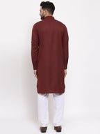 Jompers Men Maroon Solid Kurta with White Pyjamas - Distacart
