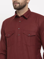 Jompers Men Maroon Solid Kurta with White Pyjamas - Distacart