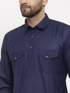 Jompers Men Navy-Blue Solid Kurta with White Pyjamas - Distacart