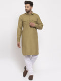 Jompers Men Olive Green Solid Kurta with White Pyjamas - Distacart