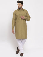Jompers Men Olive Green Solid Kurta with White Pyjamas - Distacart